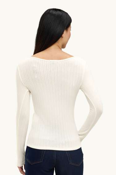 Damen - Langarmshirt - Regular Fit - gerippt - cremefarben