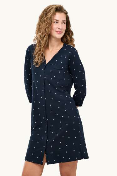 Dona - Camisa de dormir - de flors - blau fosc / blanc