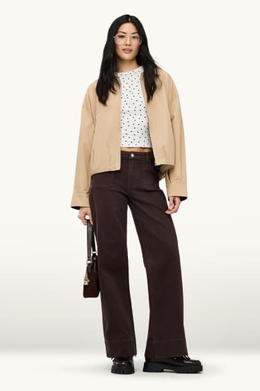 Femei - Wide leg jeans - talie joasă - maro închis