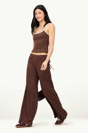 Dona - Pantalons de tela - mid waist - palazzo - de piquets - marró / blanc trencat