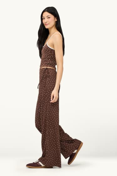 Dona - Pantalons de tela - mid waist - palazzo - de piquets - marró / blanc trencat