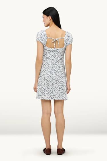 Damen - A-Linien Kleid - geblümt - weiß / blau