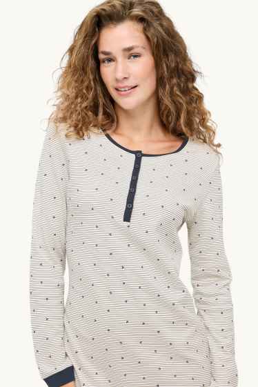 Dames - Nachthemd - gestreept - donkerblauw / crème wit