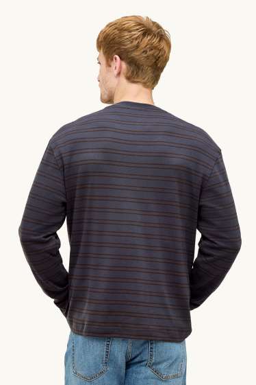 Bărbați - Tricou cu mânecă lungă - relaxed fit - cu dungi - albastru închis
