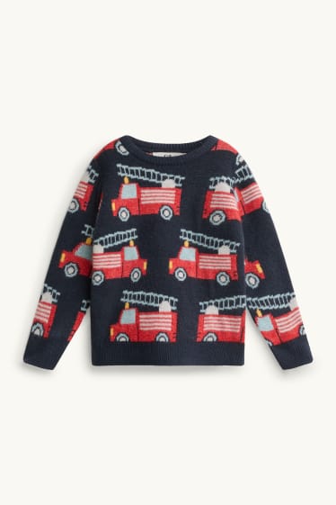 Kinder Jungen - Feuerwehrauto - Pullover - rot / schwarz