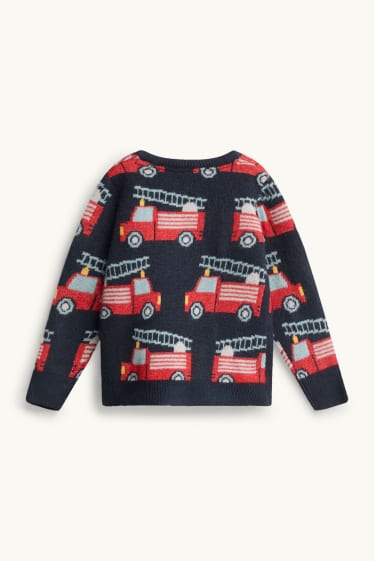 Kinder Jungen - Feuerwehrauto - Pullover - rot / schwarz