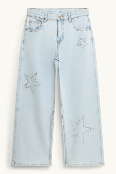Nena - Estrelles - wide leg jeans amb pedres d’estràs - texà blau clar