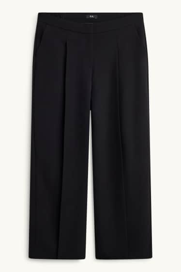 Damen - Stoffhose - High Waist - Wide Leg - schwarz