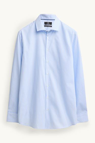Men - Shirt - regular fit - kent collar - striped - white / light blue