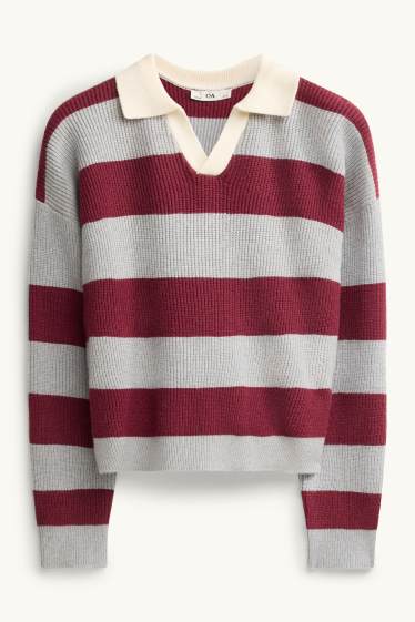 Bambine - Maglione - a righe - grigio / rosso scuro