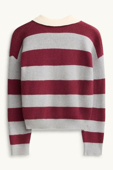 Bambine - Maglione - a righe - grigio / rosso scuro