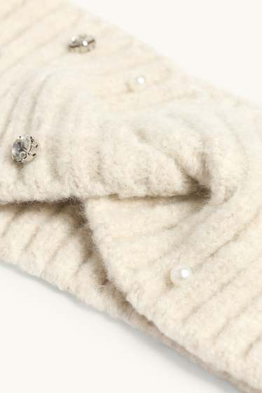 Donna - Fascetta per la fronte con strass, perle e nodo - bianco crema