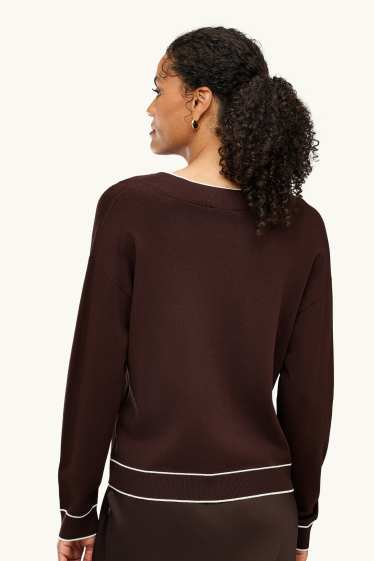 Women - V-neck jumper - brown / cremewhite