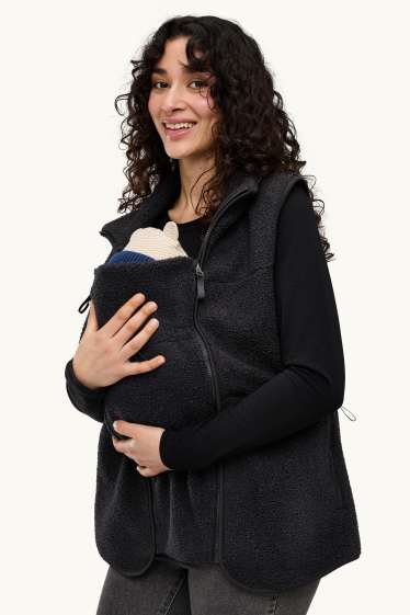 Dames - Zwangerschapsvest van fleece - met babydraagzak - zwart