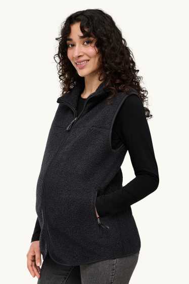 Dames - Zwangerschapsvest van fleece - met babydraagzak - zwart