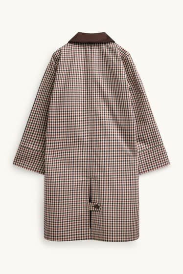 Women - Coat - check - brown / dark red