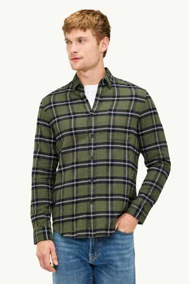 Hommes - Chemise - regular fit - col button-down - à carreaux - vert foncé / noir