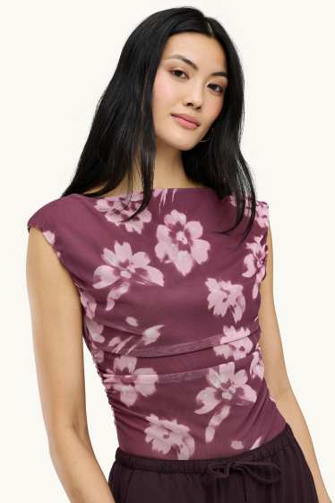 Femmes - Body - maille-filet - à fleurs - violet