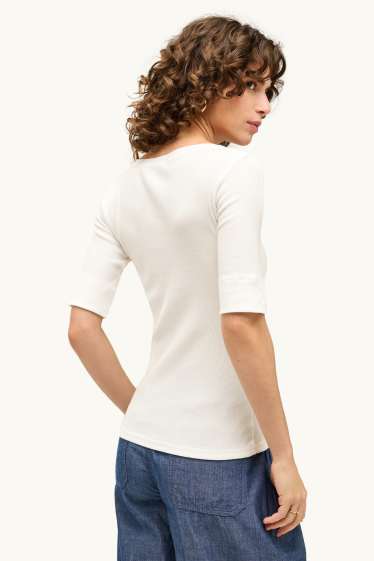 Dames - Henley-shirt - slim fit - geribd - wit