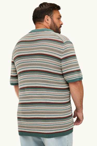 Home - Polo de punt - relaxed fit - de ratlles - texturat - blanc / verd fosc