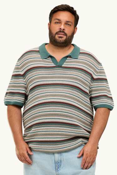 Home - Polo de punt - relaxed fit - de ratlles - texturat - blanc / verd fosc