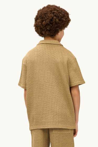 Enfants garçons - Ensemble - chemise en maille et bermudas - col Kent - finition côtelée - 2 pièces - marron