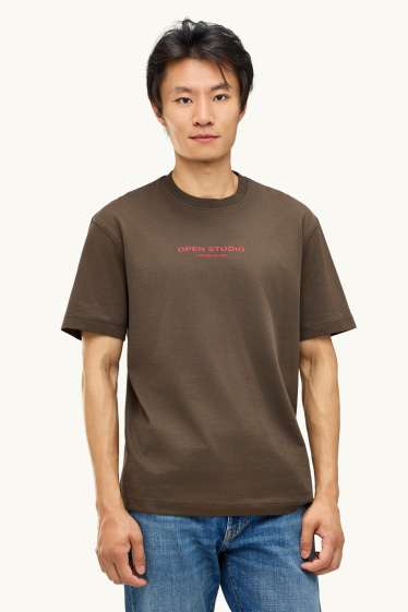 Heren - T-shirt - relaxed fit - kaki
