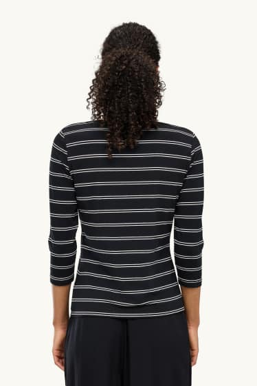 Women - Long sleeve top - regular fit - striped - black / white