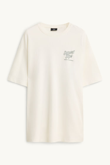 Hommes - T-shirt - relaxed fit - finition texturée - blanc crème