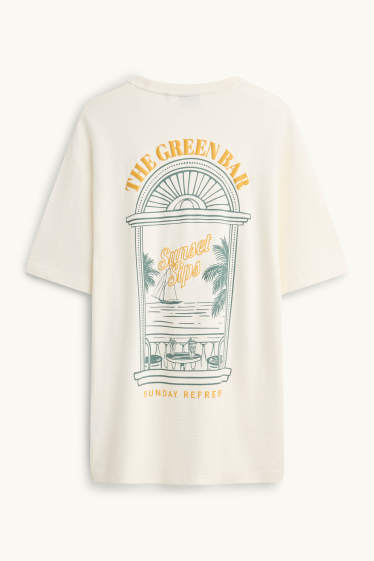 Hommes - T-shirt - relaxed fit - finition texturée - blanc crème