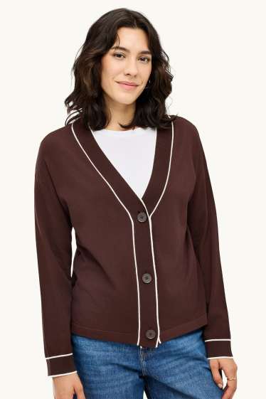 Femei - Cardigan tricotat - maro / alb-crem