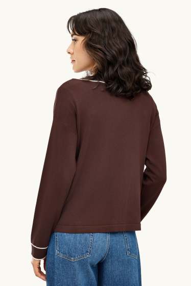 Femei - Cardigan tricotat - maro / alb-crem
