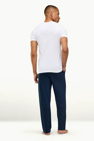 Uomo - Pantaloni pigiama - a righe - blu scuro