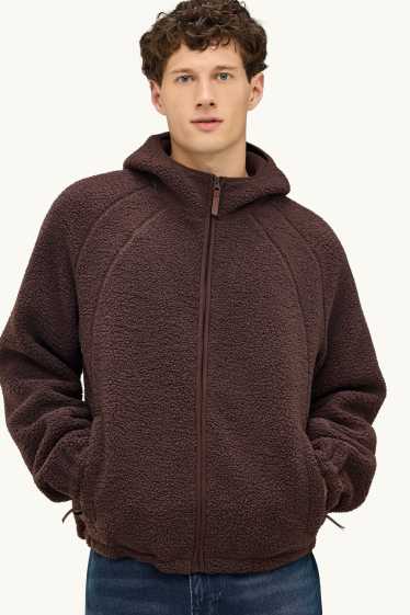 Hombre - Chaqueta de borreguillo con capucha - marrón oscuro