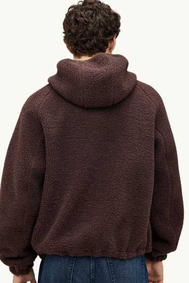 Hombre - Chaqueta de borreguillo con capucha - marrón oscuro