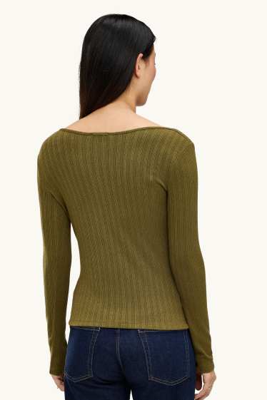 Damen - Langarmshirt - Regular Fit - gerippt - grün