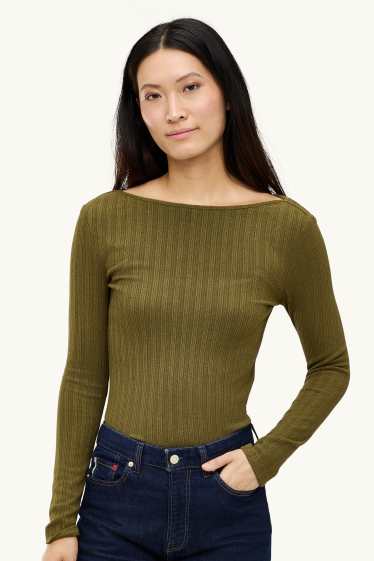 Damen - Langarmshirt - Regular Fit - gerippt - grün