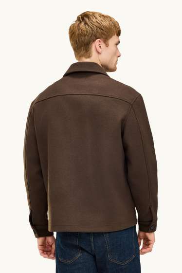 Pánské - Košilová bunda - relaxed fit - kent - hnědá