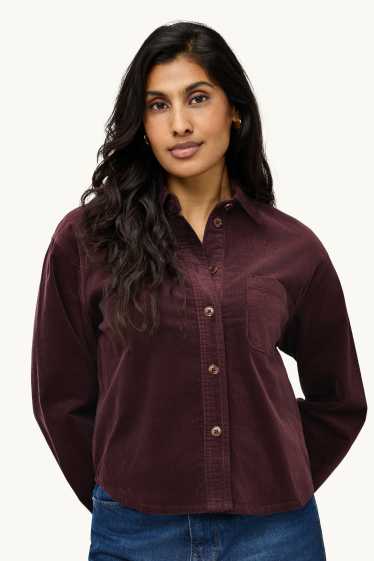 Dames - Overhemdblouse van corduroy - bordeaux