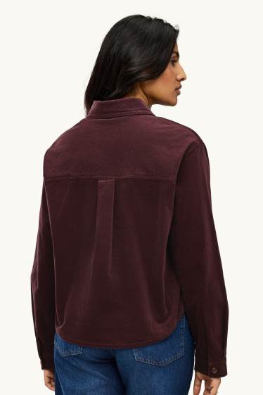 Dames - Overhemdblouse van corduroy - bordeaux