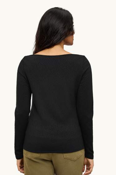 Damen - Langarmshirt - Regular Fit - strukturiert - Leo-Print - schwarz