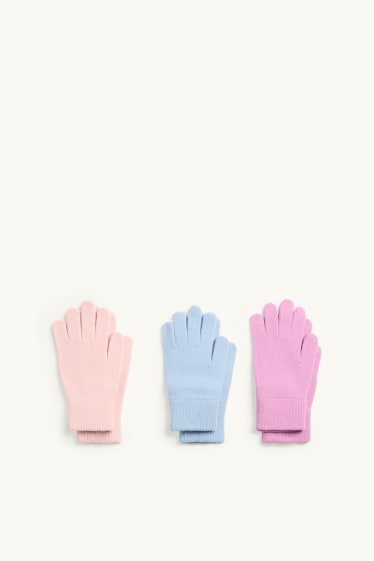 Enfants filles - Lot de 3 paires - gants - rose / bleu clair