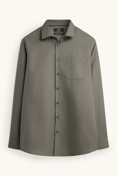 Hommes - Chemise de bureau - regular fit - col kent - sans repassage - texturée - vert