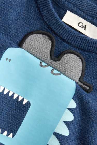Kinder Buben - Dino, Skateboard und Sonnenbrille - Pullover - dunkelblau