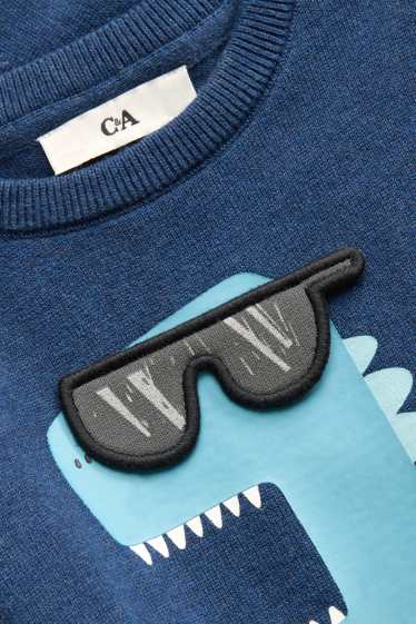 Kinder Buben - Dino, Skateboard und Sonnenbrille - Pullover - dunkelblau