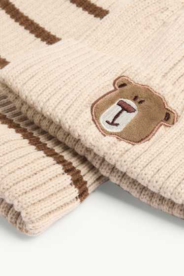 Nen - Ós de peluix - conjunt - gorra i bufanda tubular - acanalats - 2 peces - beix/marró