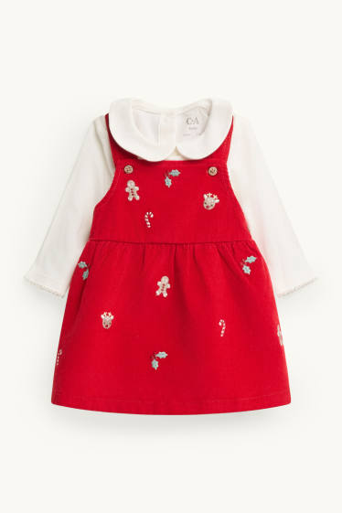 Baby Girls - Reindeer and candy cane - baby Christmas outfit - 2 piece - red / white