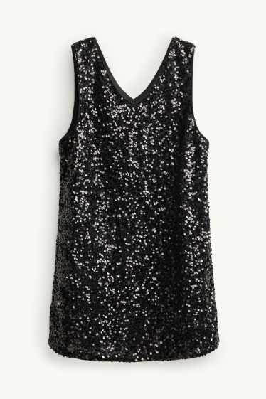 Copii - Fete - Set - tricou cu mânecă scurtă și rochie cu paiete - 2 piese - negru / argintiu