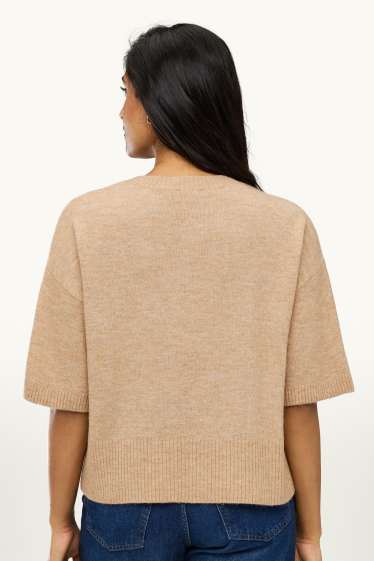 Damen - Strickpullover - kurzarm - hellbraun