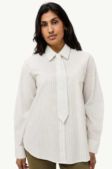 Dames - Set - overhemdblouse en stropdas - 2-delig - gestreept - crèmekleurig